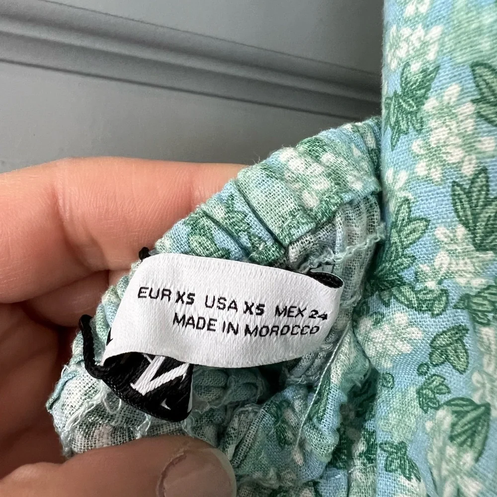 ZARA NECKHOLDER OVERALL LINEN BLEND FLORAL FLOWERS GREEN JUMPSUIT Size XS